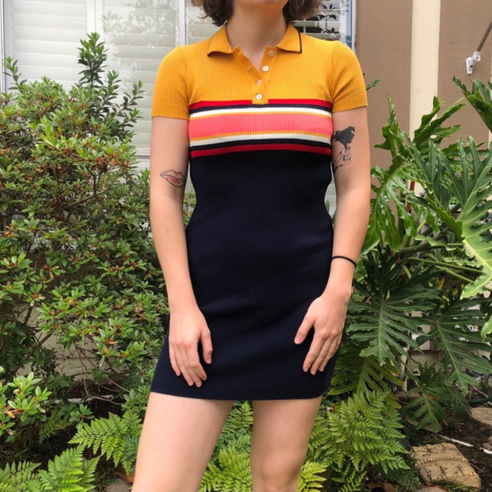 urban outfitters stripe button polo mini dress